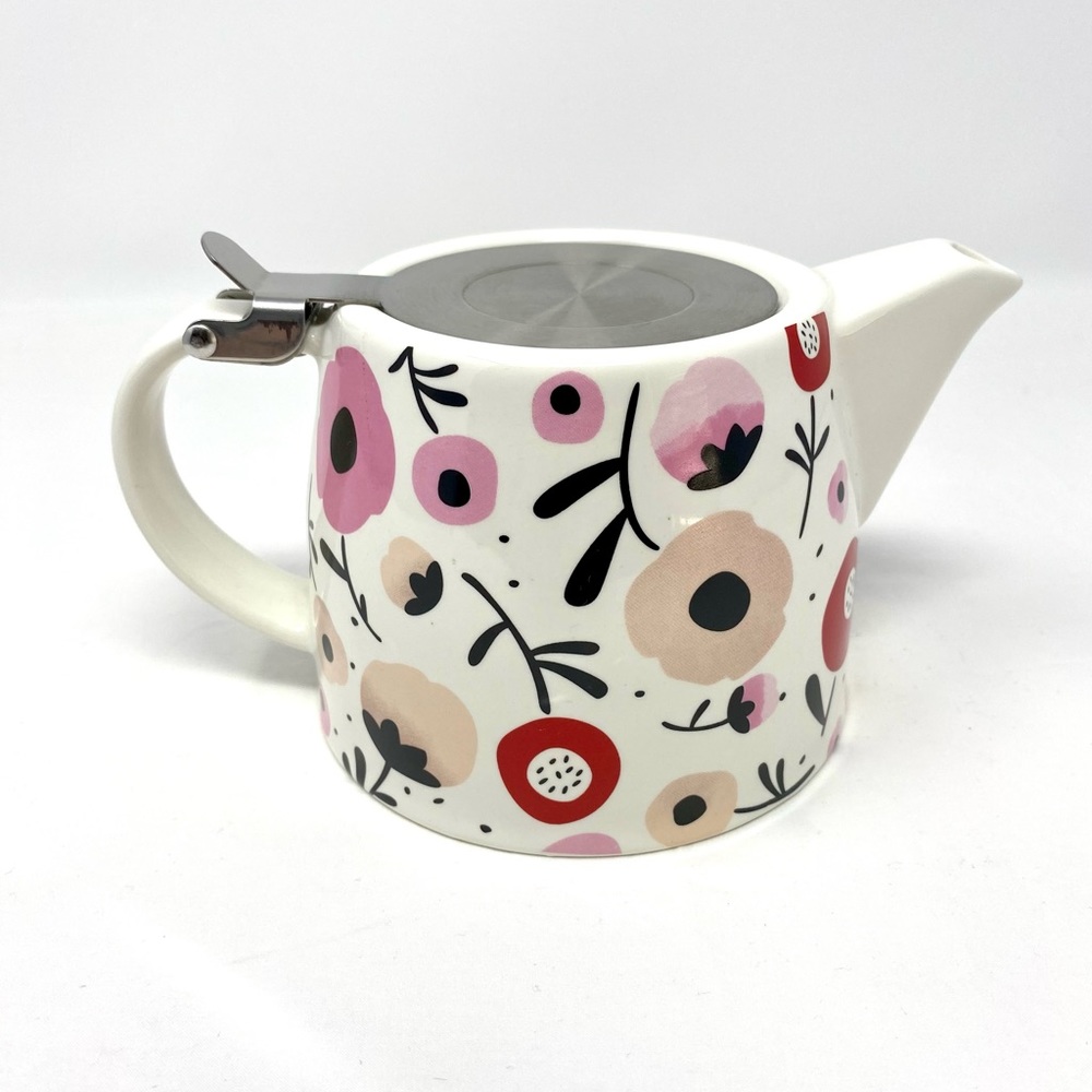 Floral Tea Pot with Infuser 2 1/2” Tall used good condition